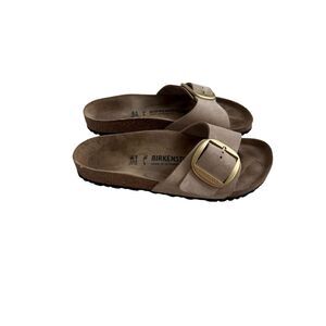 Birkenstock Womens Brown Suede Leather Open Toe Big Buckle Slide Sandals Size 41